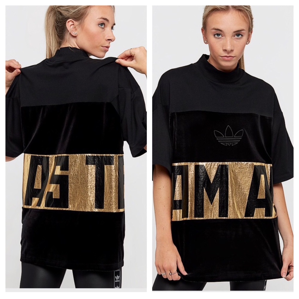 Adidas Velvet Foil Sweat Tee Mock Neck Size S - Picture 1 of 8